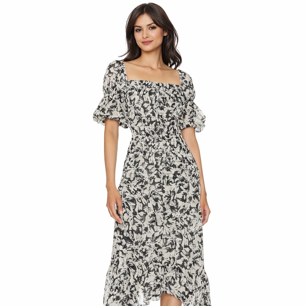 MISA Los Angeles Diya Black & White Abstract Midi Dress | Size Small | NWT
